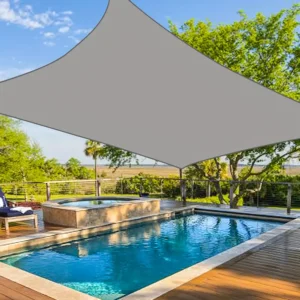 Voile d'ombrage 5x3m auvent carré perméable résistant aux uv avec ensemble de fixation en acier