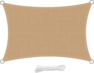 Voile d'ombrage 5x3m auvent carré perméable résistant aux uv avec kit de fixation en acier