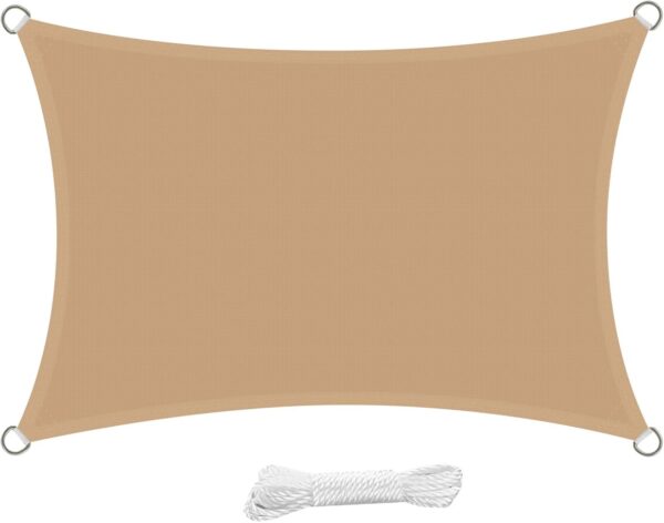 Voile d'ombrage 5x3m auvent carré perméable résistant aux uv avec kit de fixation en acier