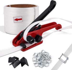 Kit d'outils de cerclage et de plastification pour emballage manuel pet-pp 4 en 1