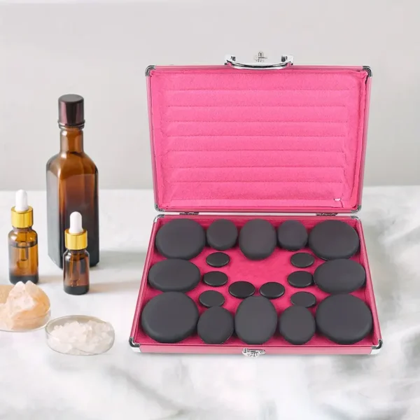 Ensemble de pierres de basalte chaudes de massage avec boîte chauffante pour masseur