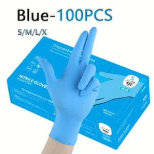Lot de 100 gants jetables en nitrile bleu, ambidextres, imperméables, sans plomb et sans poudre, légers, pour la cuisine, la salle de bain, l'extérieur, le salon, l'utilisation des toilettes