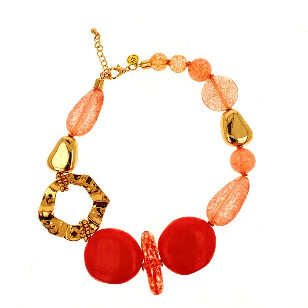 Diaytar Sénégal Collier Femme Lola Casademunt Doré Orange Pierre 