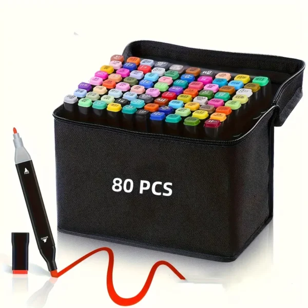 Ensemble de marqueurs à alcool double pointe de 80 couleurs marqueurs polyvalents – Image 4