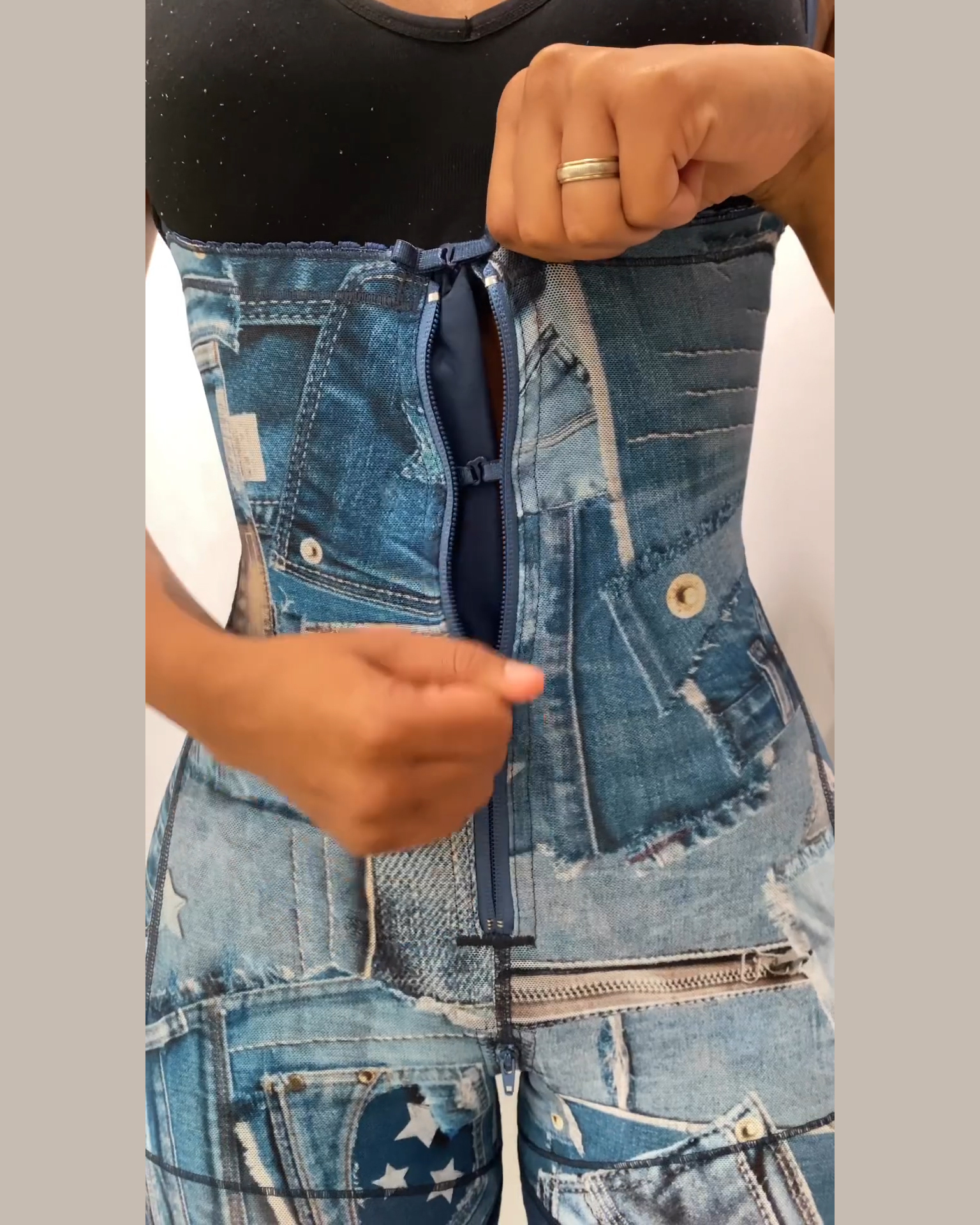 Faux jeans Sangle de contrôle du ventre Shapewear