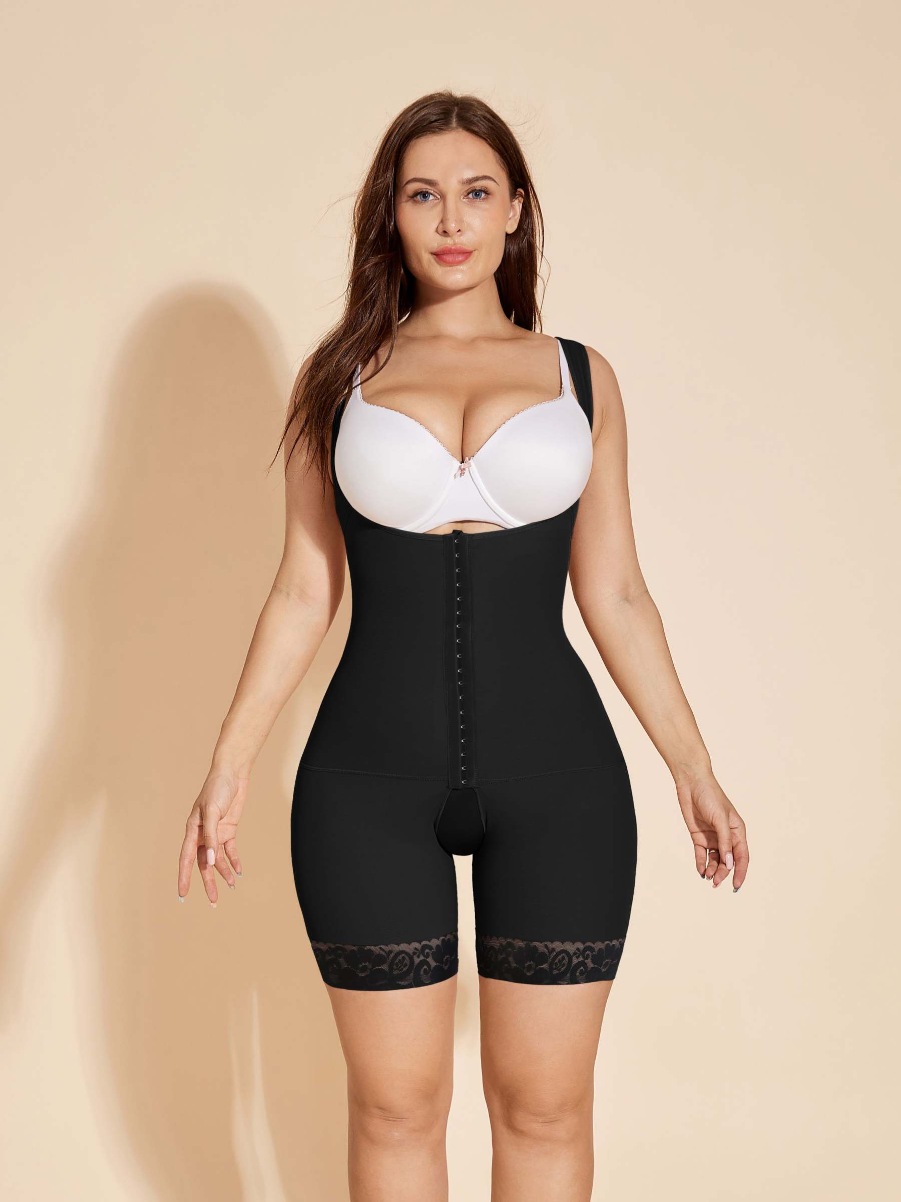 Shapewear à buste ouvert pour femmes, gainant le ventre, noir