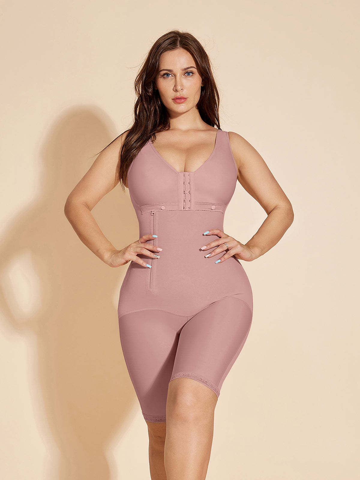 Shapewear de contrôle du ventre à crochet et fermeture éclair latérale - Rosy Brown