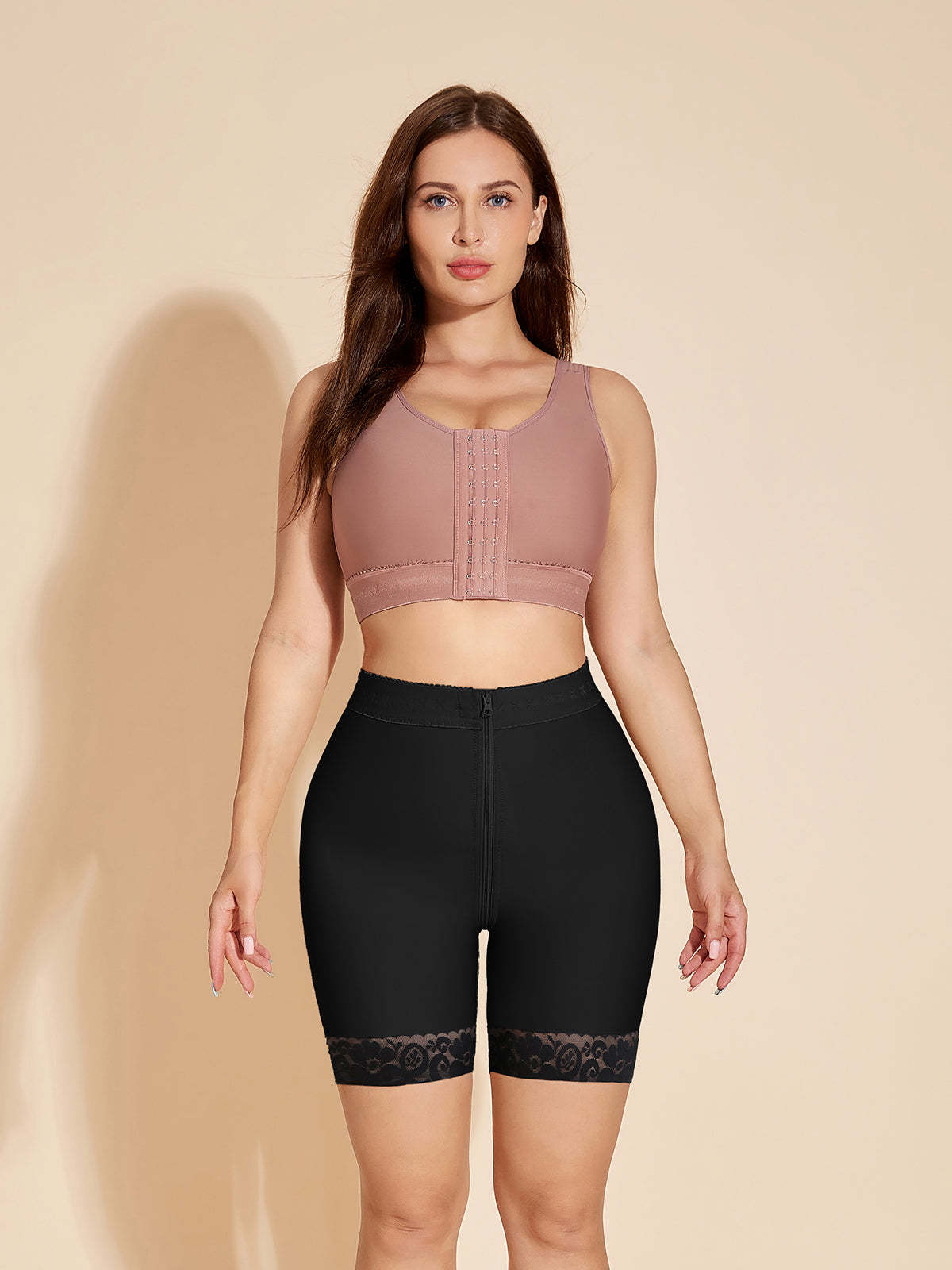 Short gainant taille haute pour abdominoplastie Fajas Colombianas avec fermeture éclair - Noir