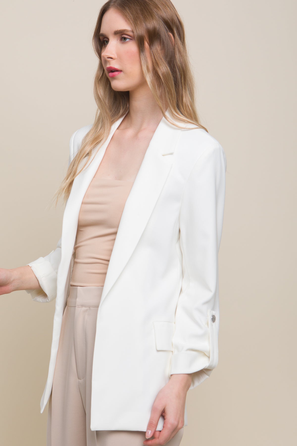Blazer tissé uni à manches 3/4