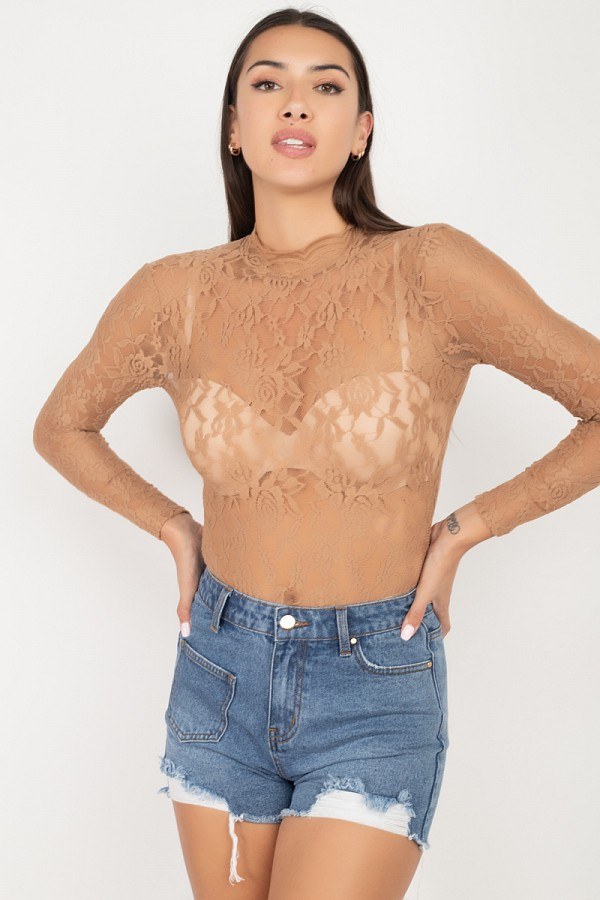 Body en dentelle florale transparente