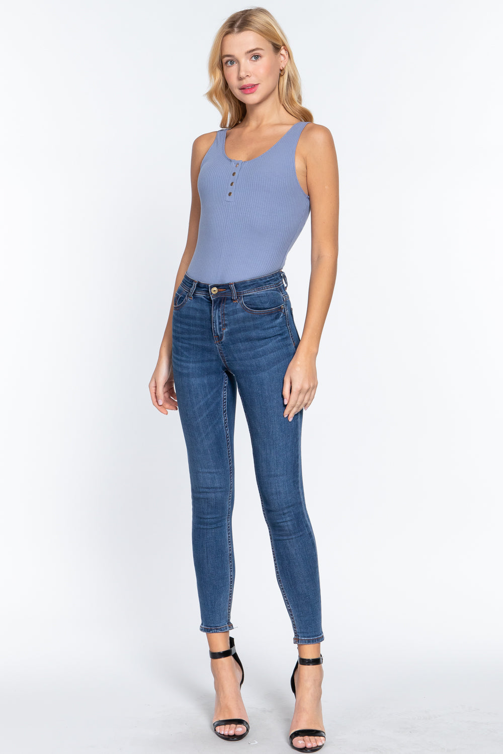 Body en tricot côtelé Slvless Henley