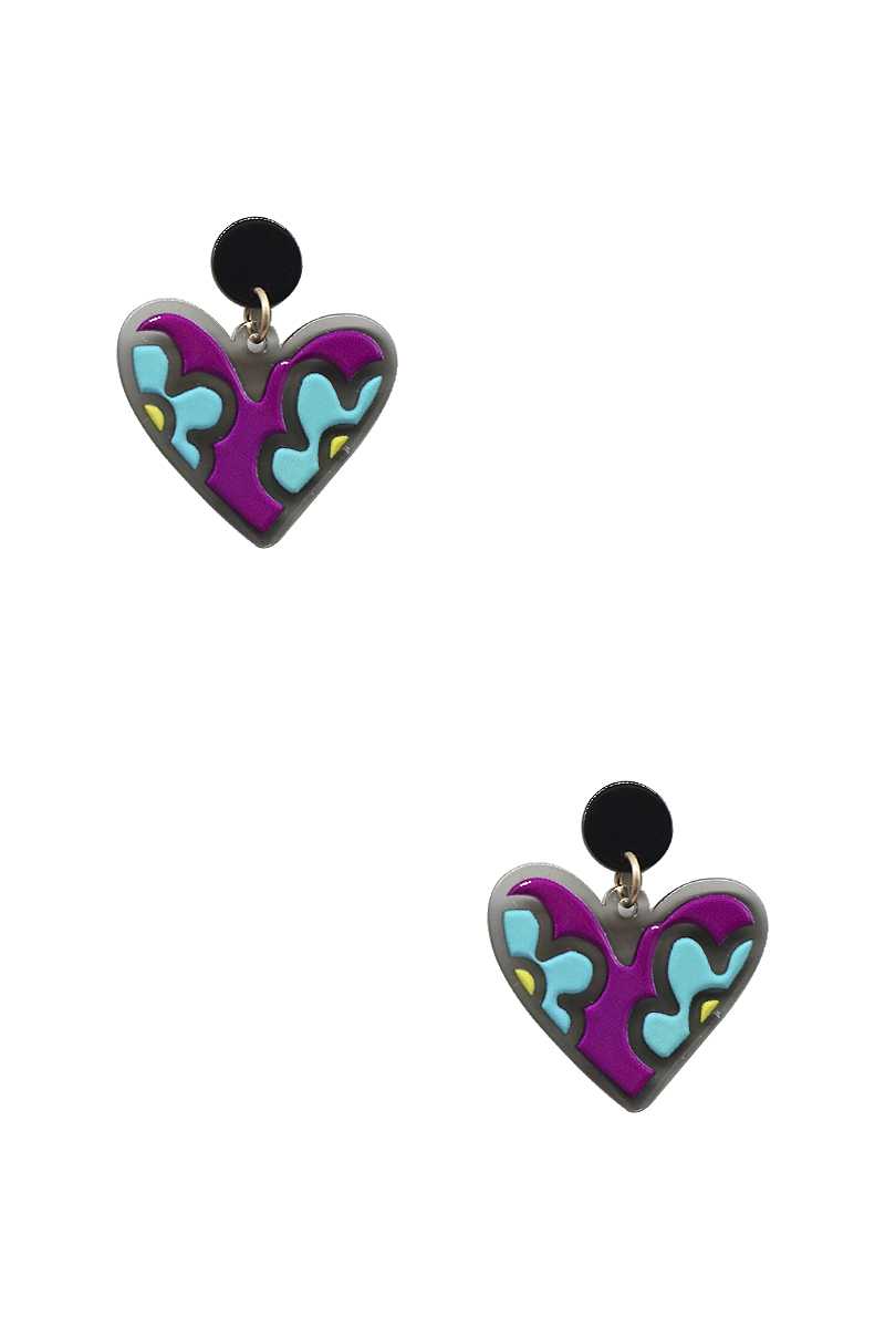 Boucle d'oreille coeur mignon imprimé fleur