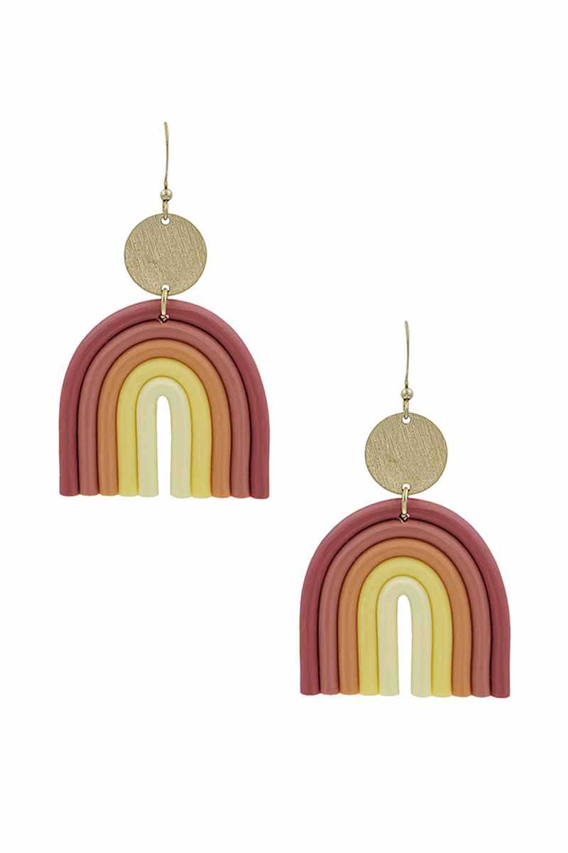 Boucle d'oreille pendante arc-en-ciel en mélange d'argile et de métal à la mode