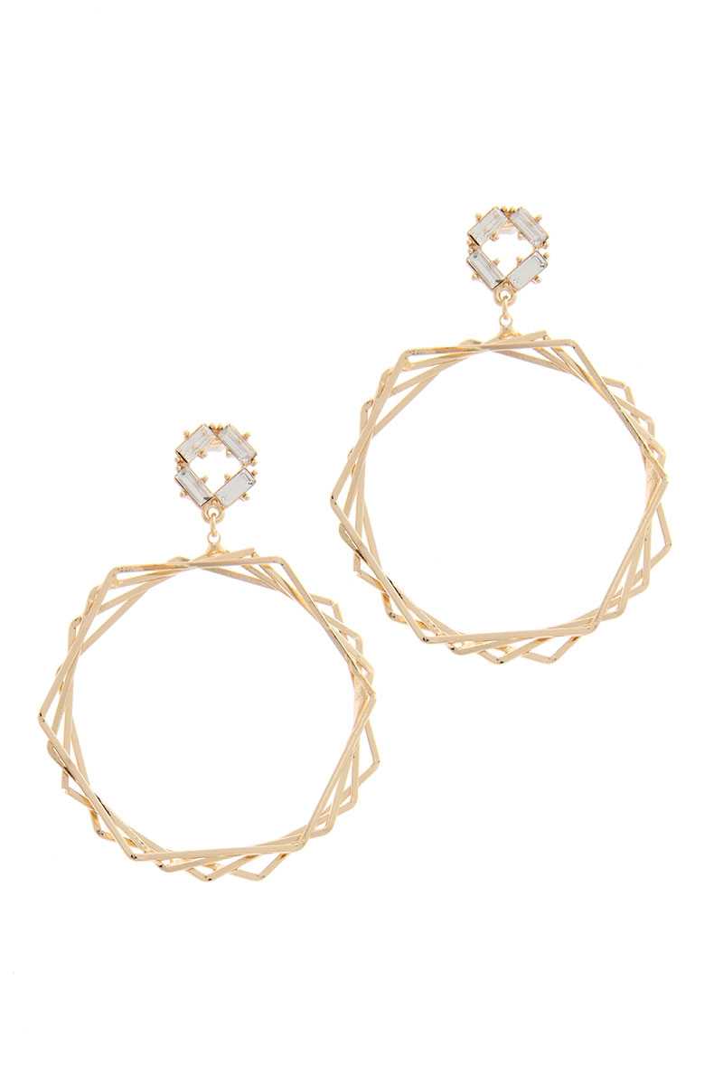 Boucle d'oreille pendante en forme d'hexagone