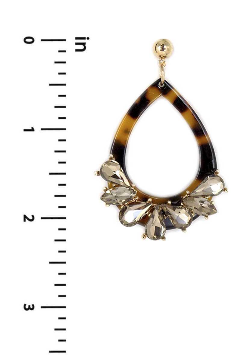 Boucle d'oreille pendante en forme de larme en acétate et strass
