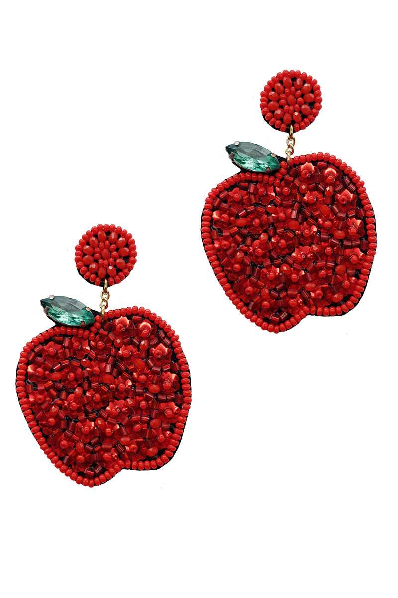 Boucle d'oreille pendante en forme de pomme avec perles de rocaille et à la mode