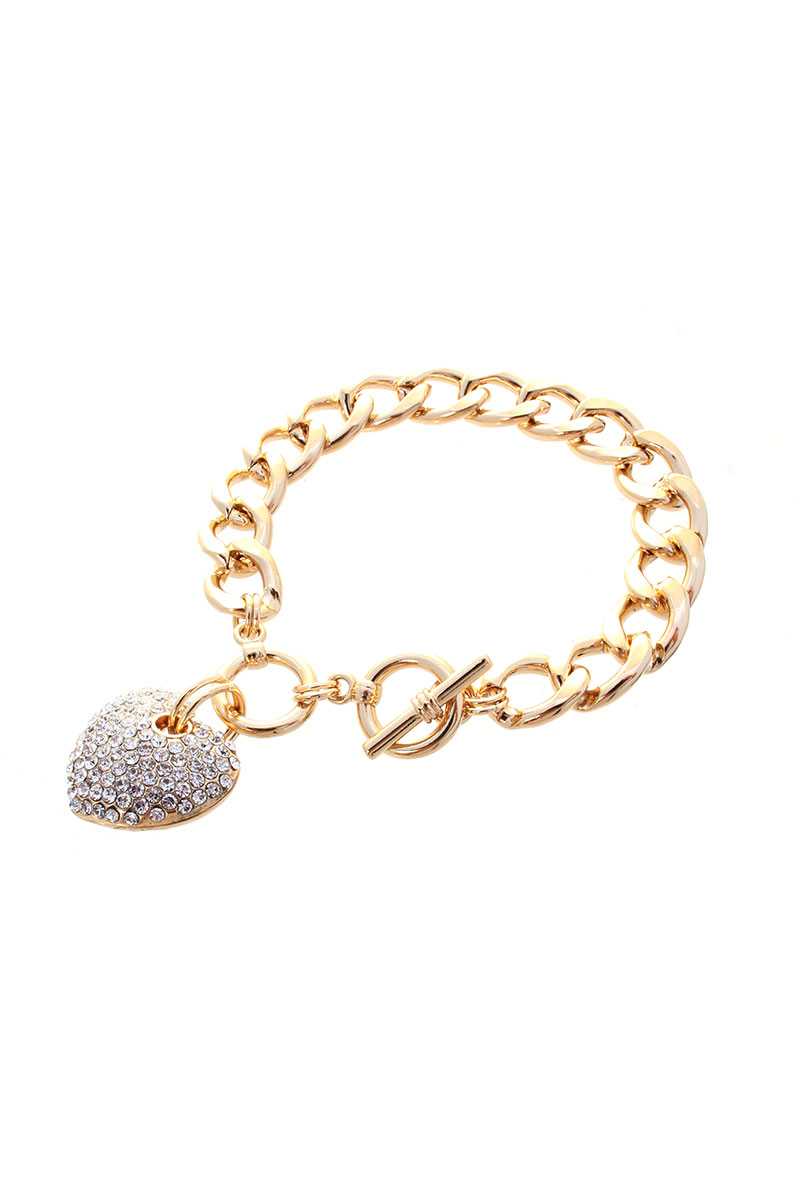 Bracelet à fermoir à bascule avec chaîne à maillons en métal et pierre de cœur