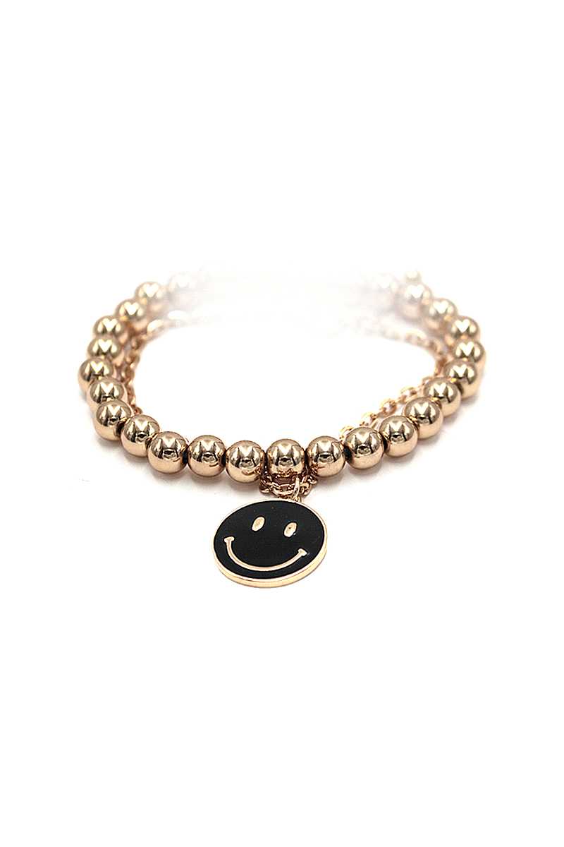 Bracelet de perles en métal avec visage souriant à la mode