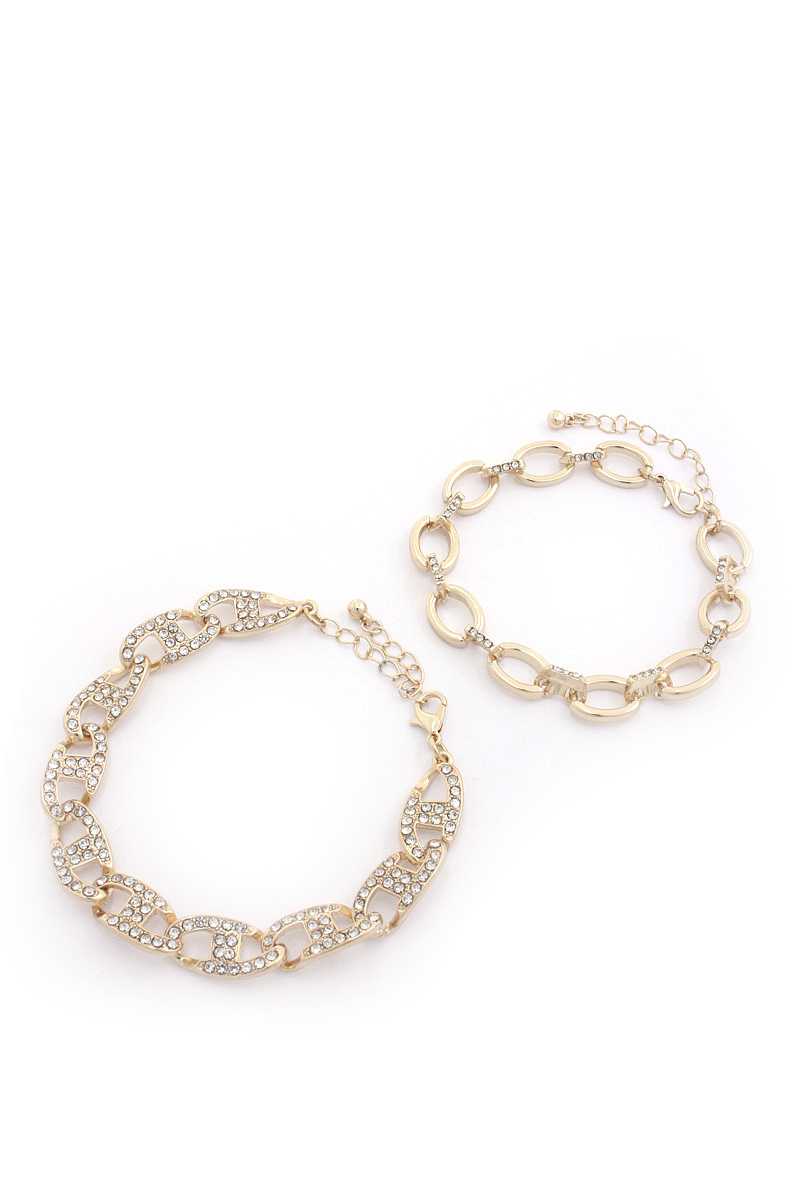 Bracelet en métal à maillons ovales en strass