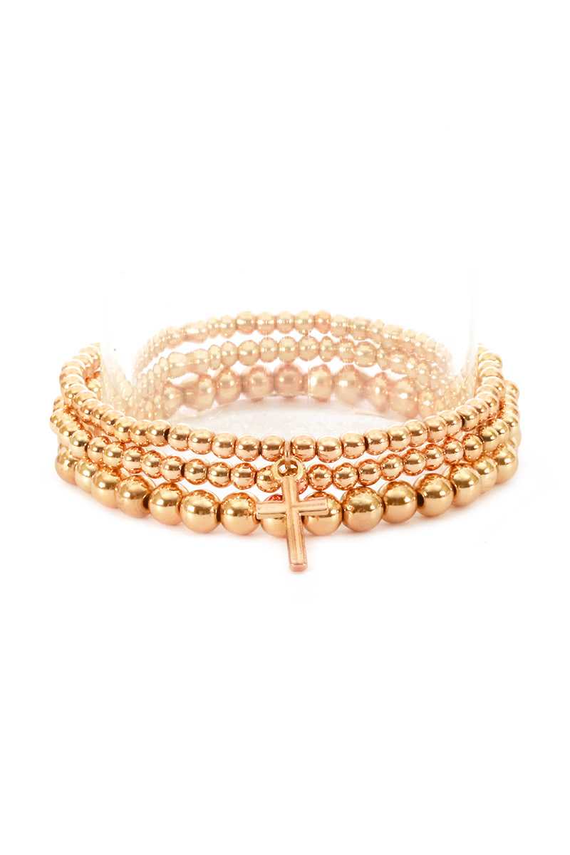 Bracelet extensible à breloques croisées à chaîne multi-boules en métal à 3 couches