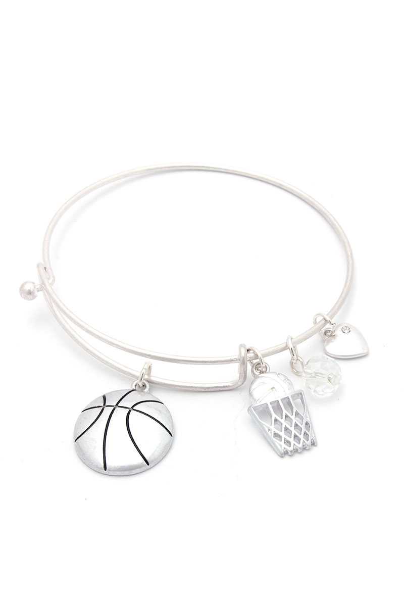 Bracelet jonc inspirant avec breloques de basket-ball