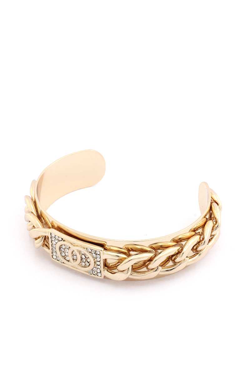 Bracelet manchette à maillons cubains en strass à double cercle