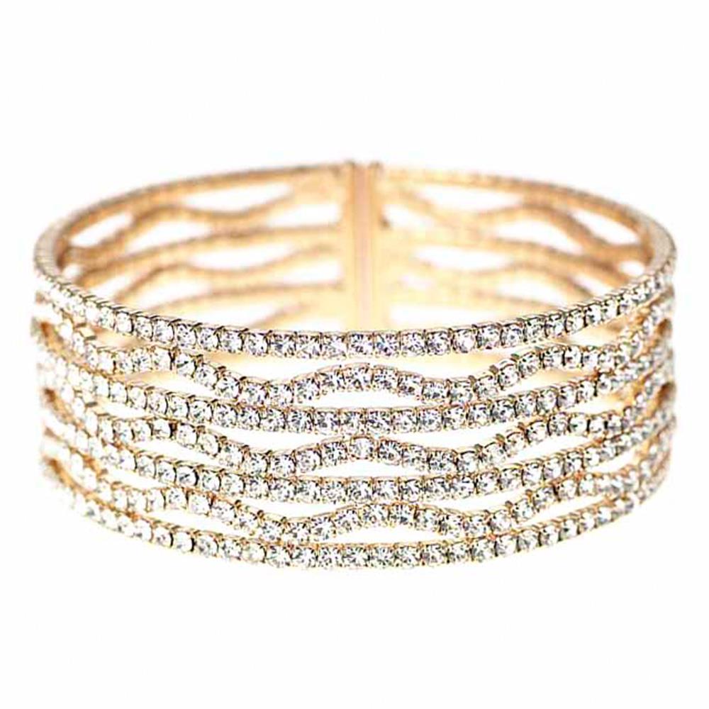 Bracelet manchette en strass ondulé