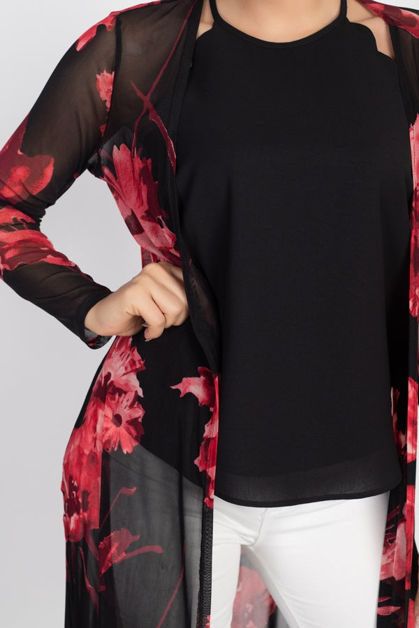 Cardigan en maille florale à fente latérale