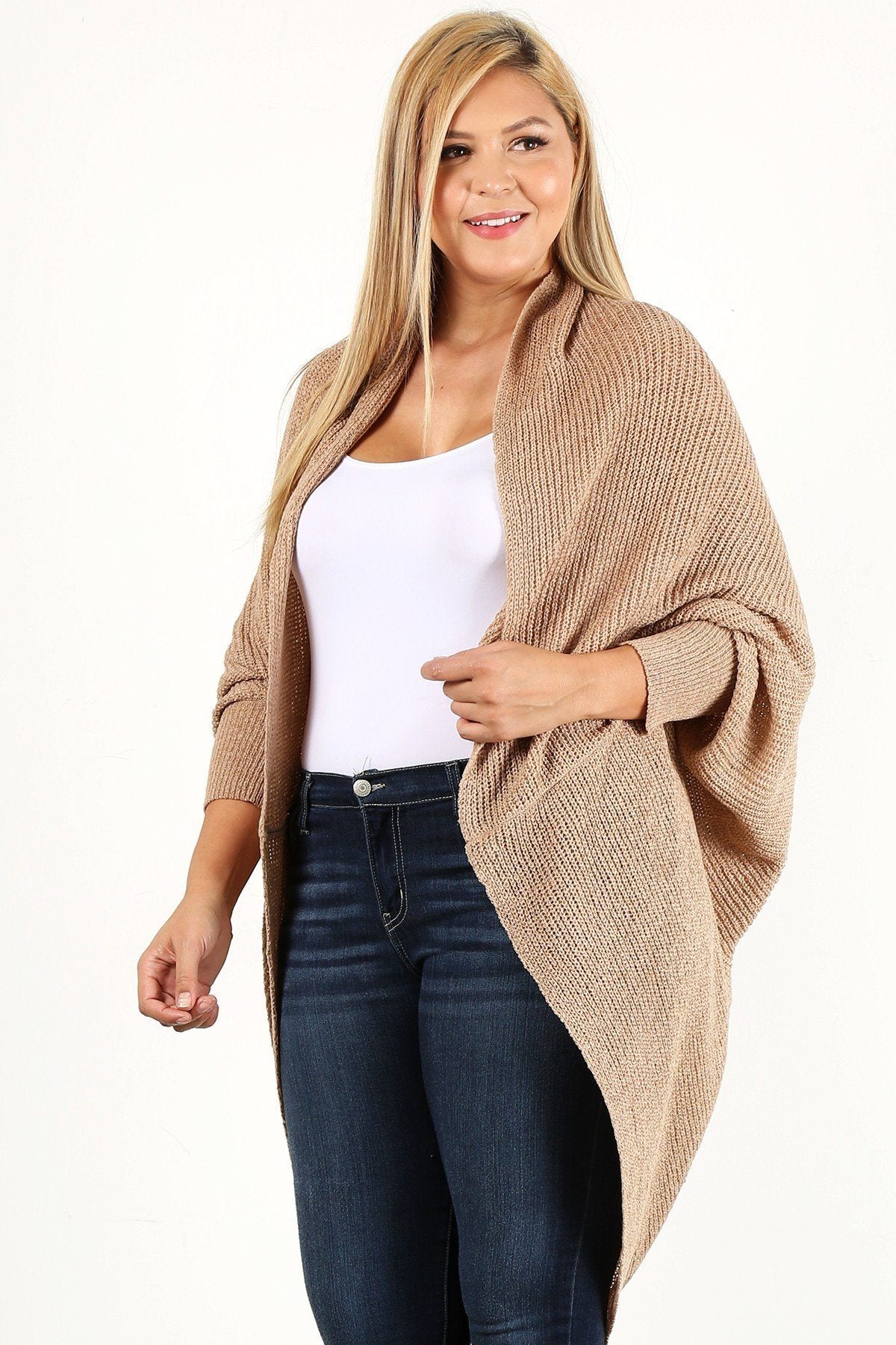 Cardigan en tricot ample uni, cocon ouvert