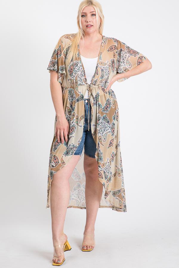 Cardigan ouvert en maille imprimée longue à manches courtes