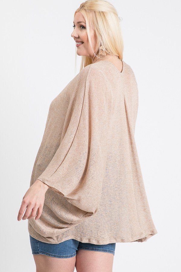 Cardigan ouvert sur le devant, dos, col en V, manches kimono