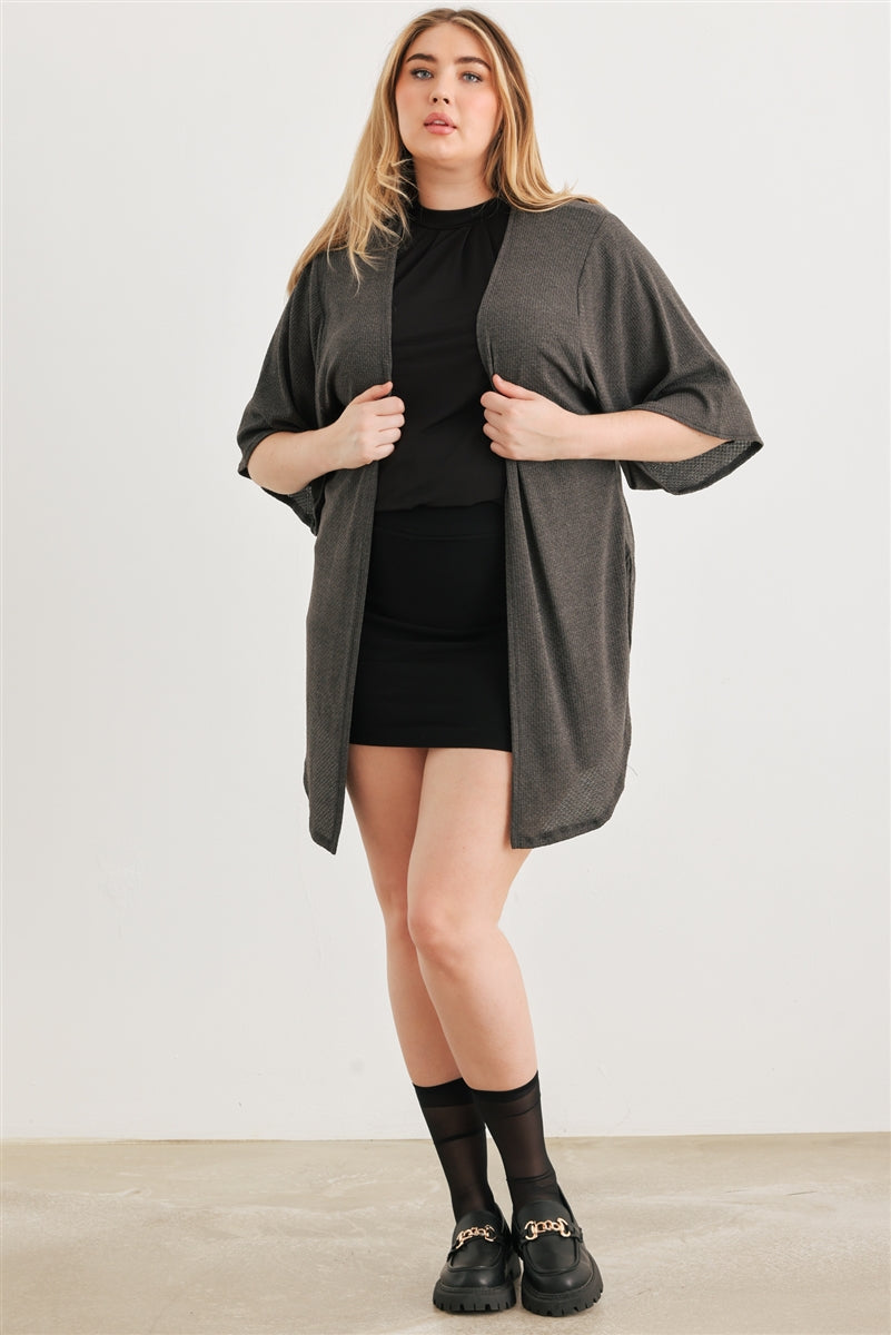 Cardigan ouvert sur le devant en tricot gris anthracite Plus