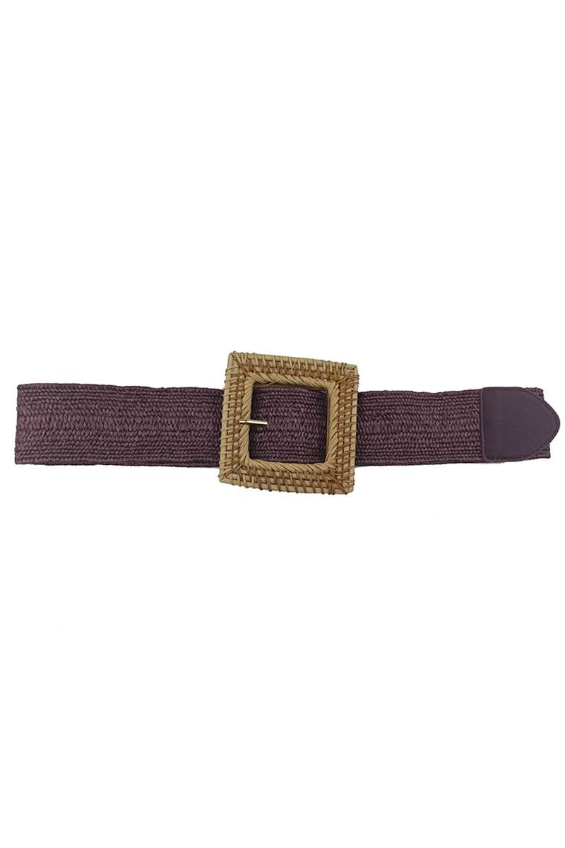 Ceinture à boucle carrée en paille à la mode