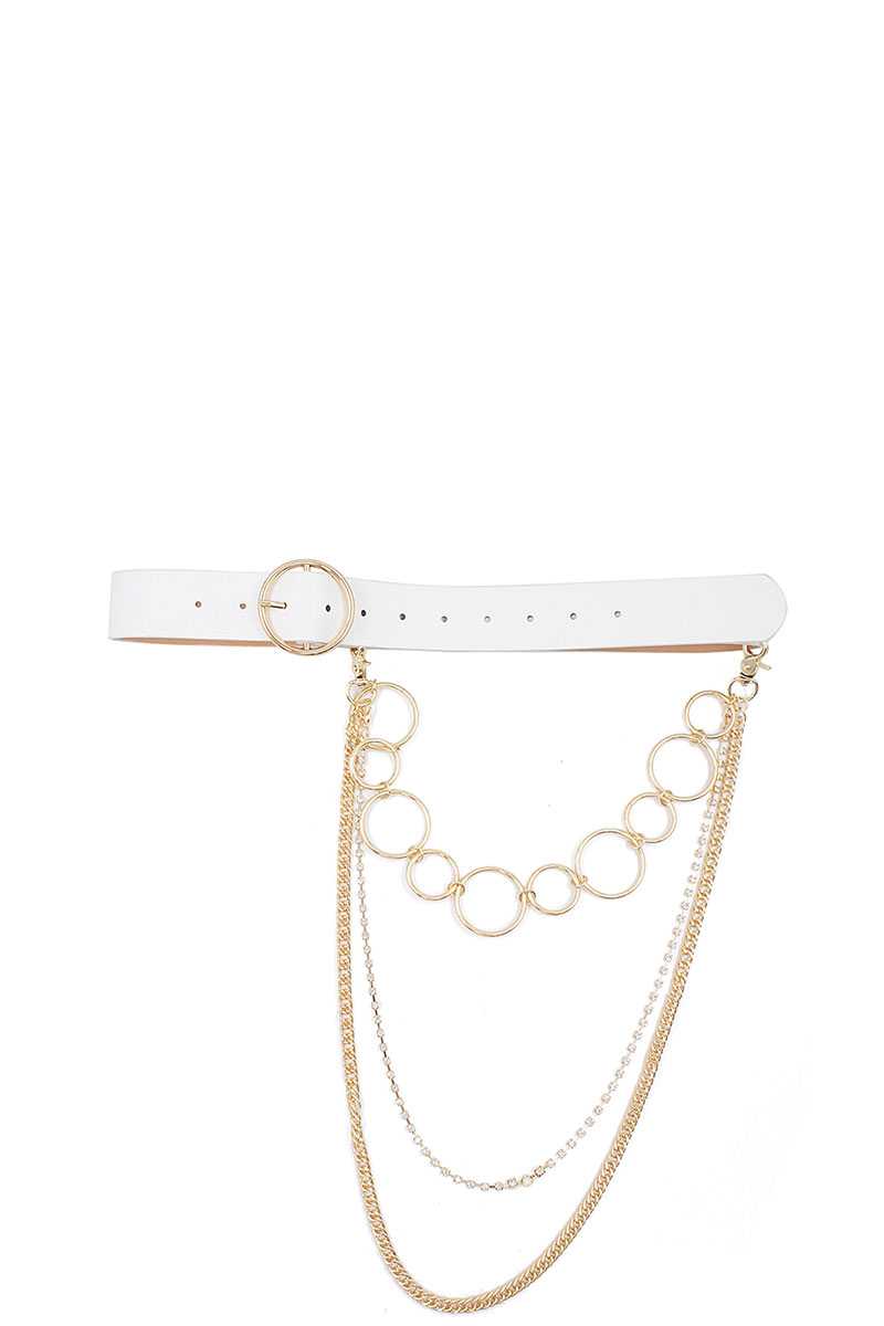 Ceinture à boucle ronde tendance avec accent de chaîne triple couche