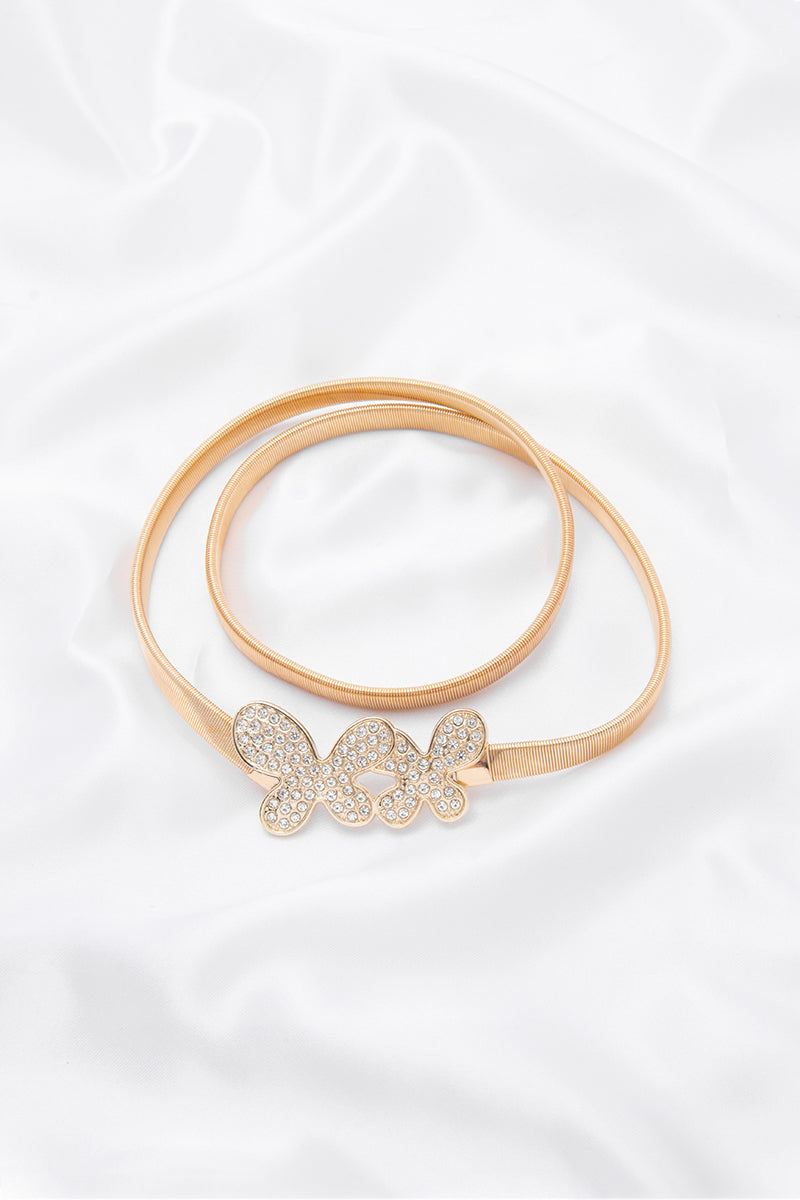 Ceinture élastique extensible en métal à double papillon en strass