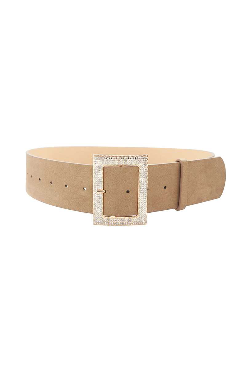 Ceinture en daim à boucle rectangulaire en strass