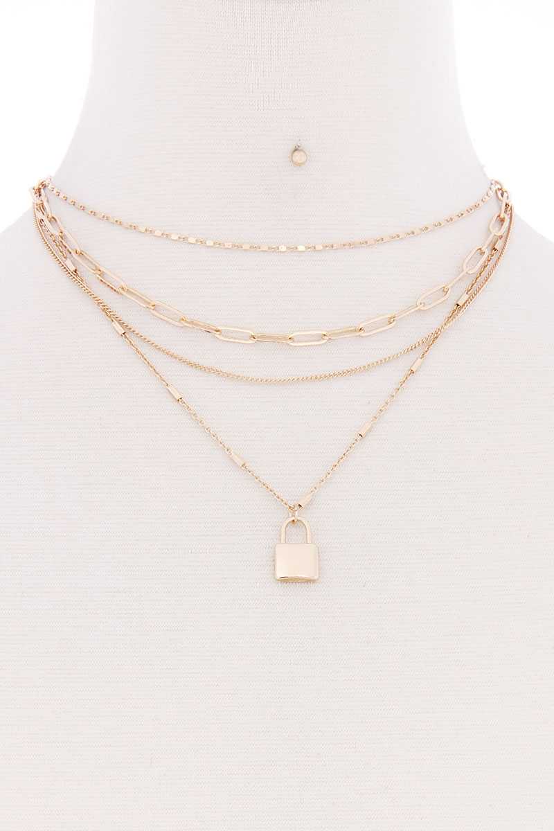 Chaîne à 4 couches avec collier à pendentif cadenas