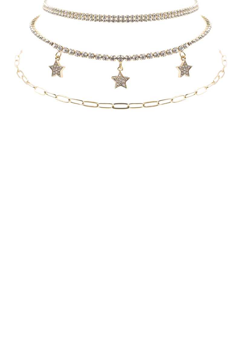 Collier à 3 couches avec breloque étoile en strass