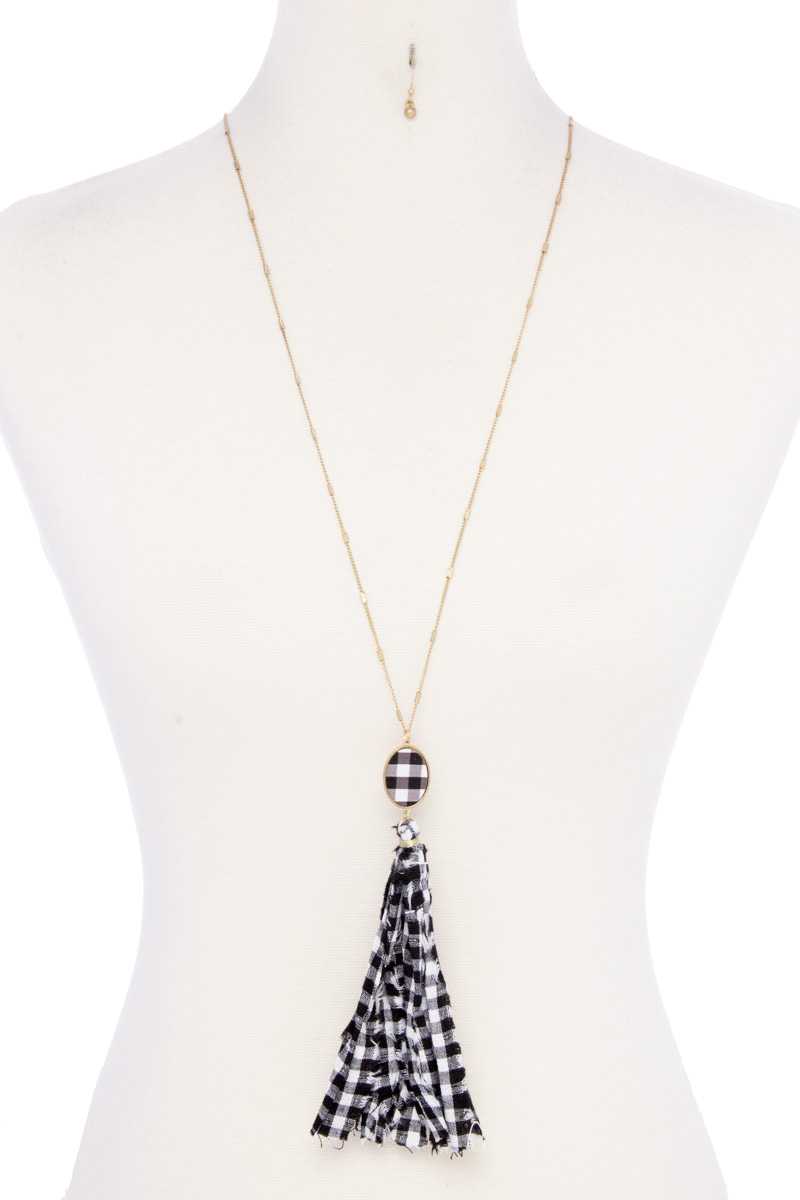 Collier à pampilles en tissu à motif à carreaux