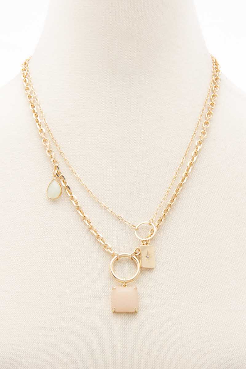Collier à pendentif rectangulaire avec chaîne en métal à 2 couches