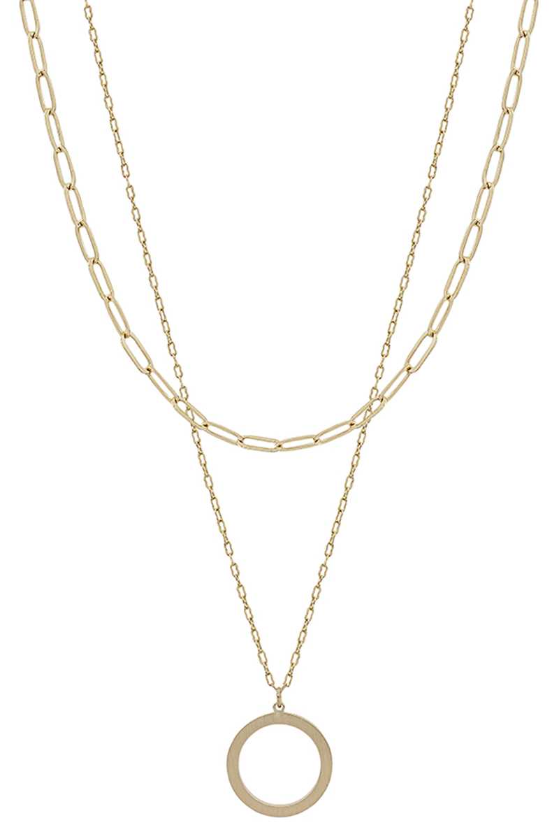 Collier à pendentif rond avec chaîne en métal à 2 couches