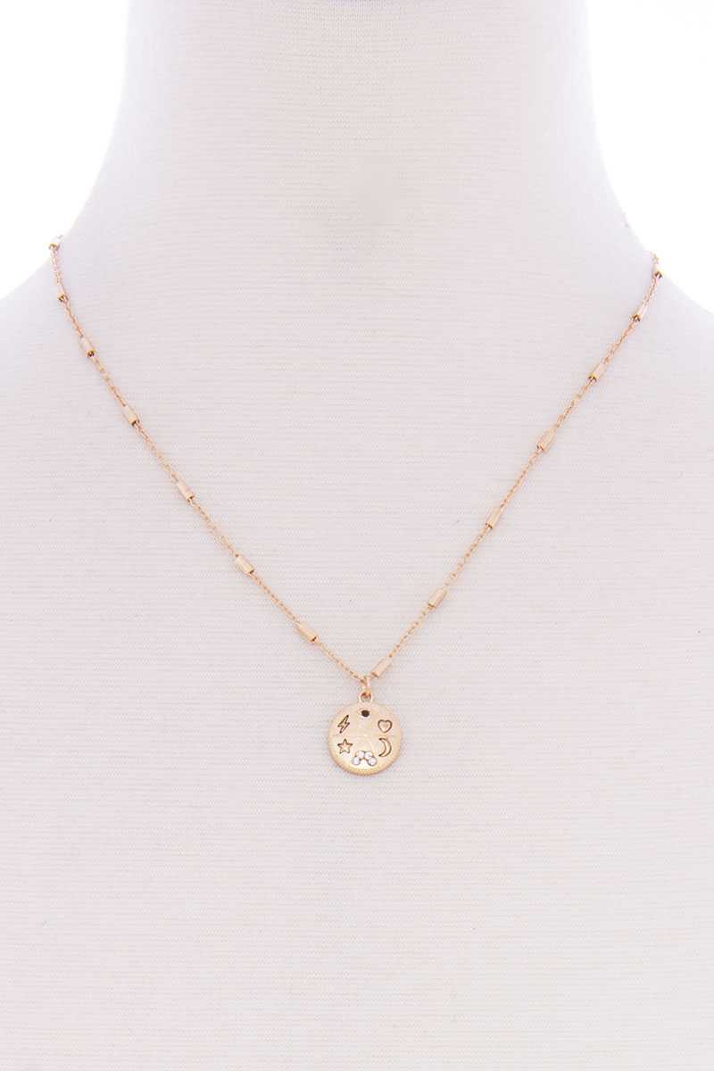 Collier à pendentif rond en chaîne en métal, étoile, cœur, éclair, lune