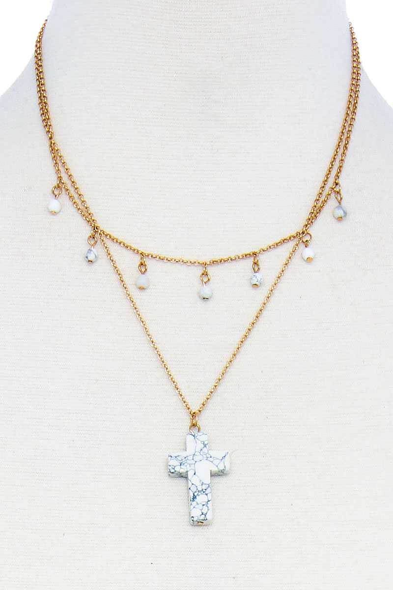 Collier chaîne à pendentif croix double couche