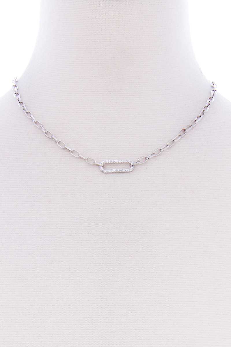 Collier chaîne en métal à pointe ovale en pierre