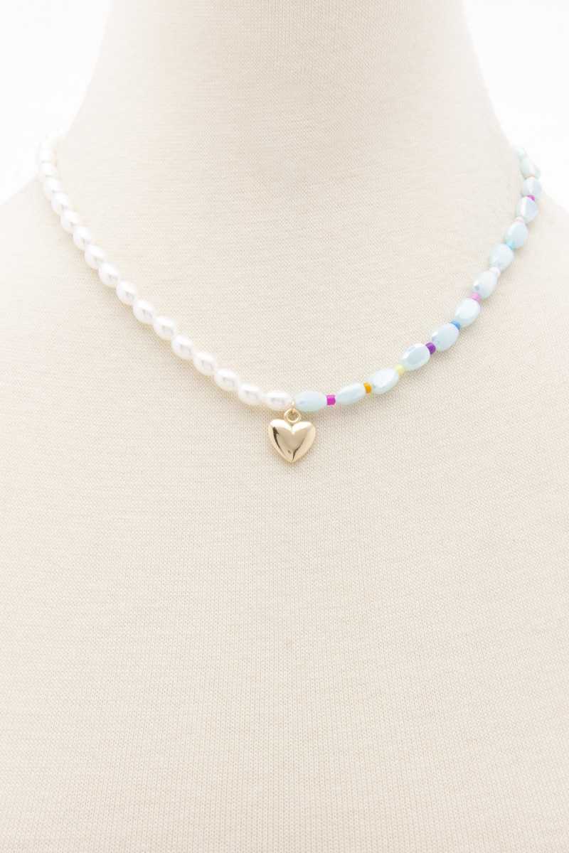 Collier de perles à breloque coeur Sodajo