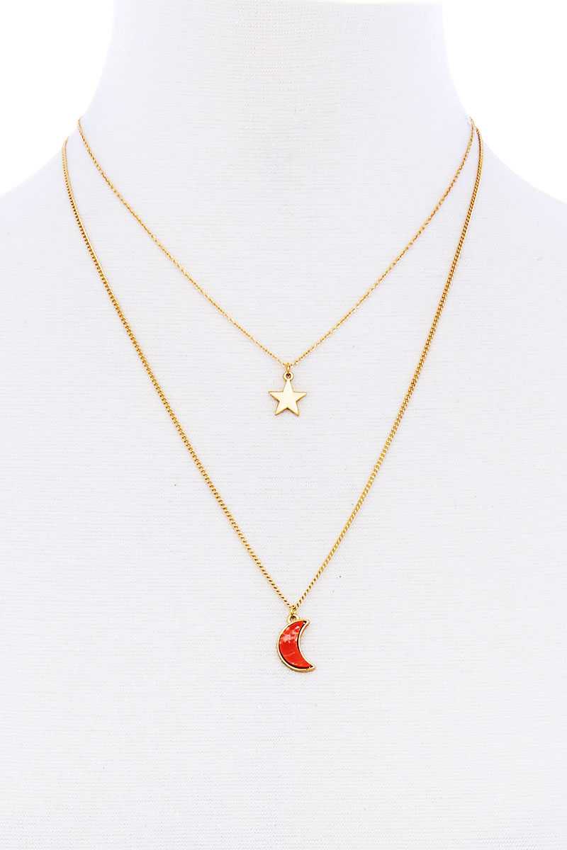 Collier élégant avec pendentif étoile et lune à chaîne double couche