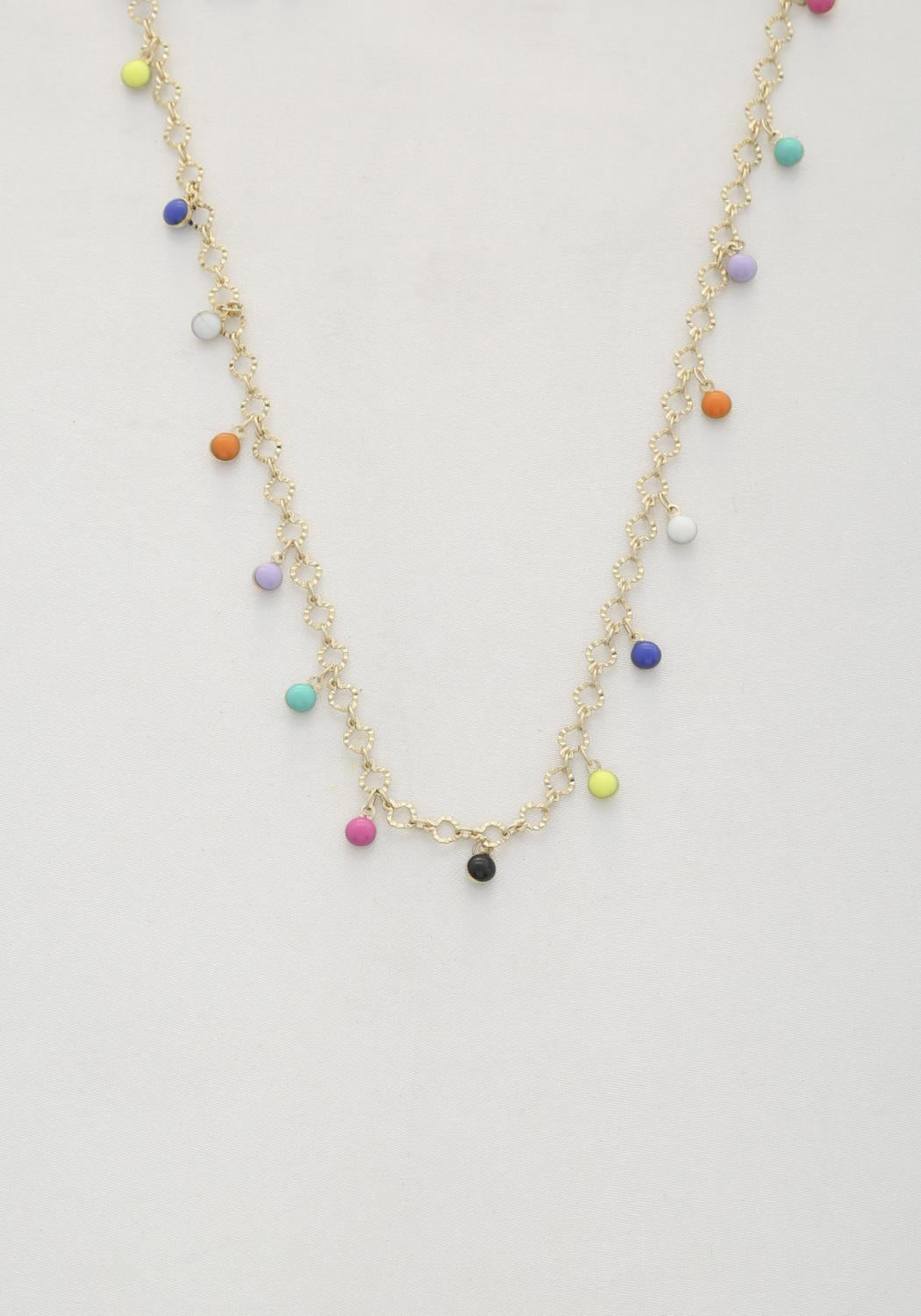 Collier en métal à maillons circulaires perlés