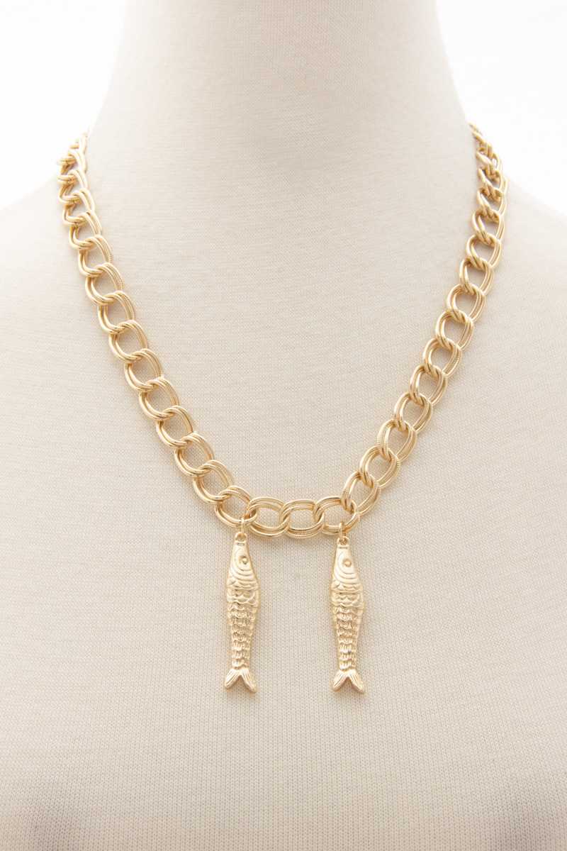 Collier en métal avec pendentif double poisson
