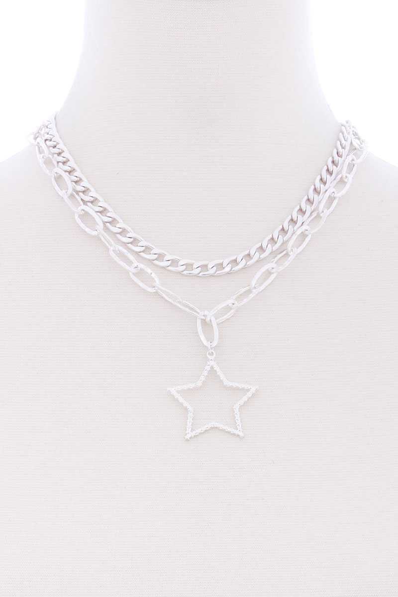 Collier en métal avec pendentif étoile à chaîne épaisse à 2 couches
