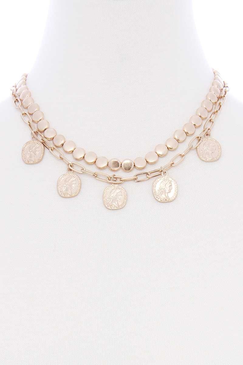 Collier en métal avec pendentif en forme de pièce de monnaie à 2 couches